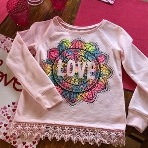 AWESOME GIRLS SZ 8 JUSTICE TOP-PINK, LACE-TRIMMED